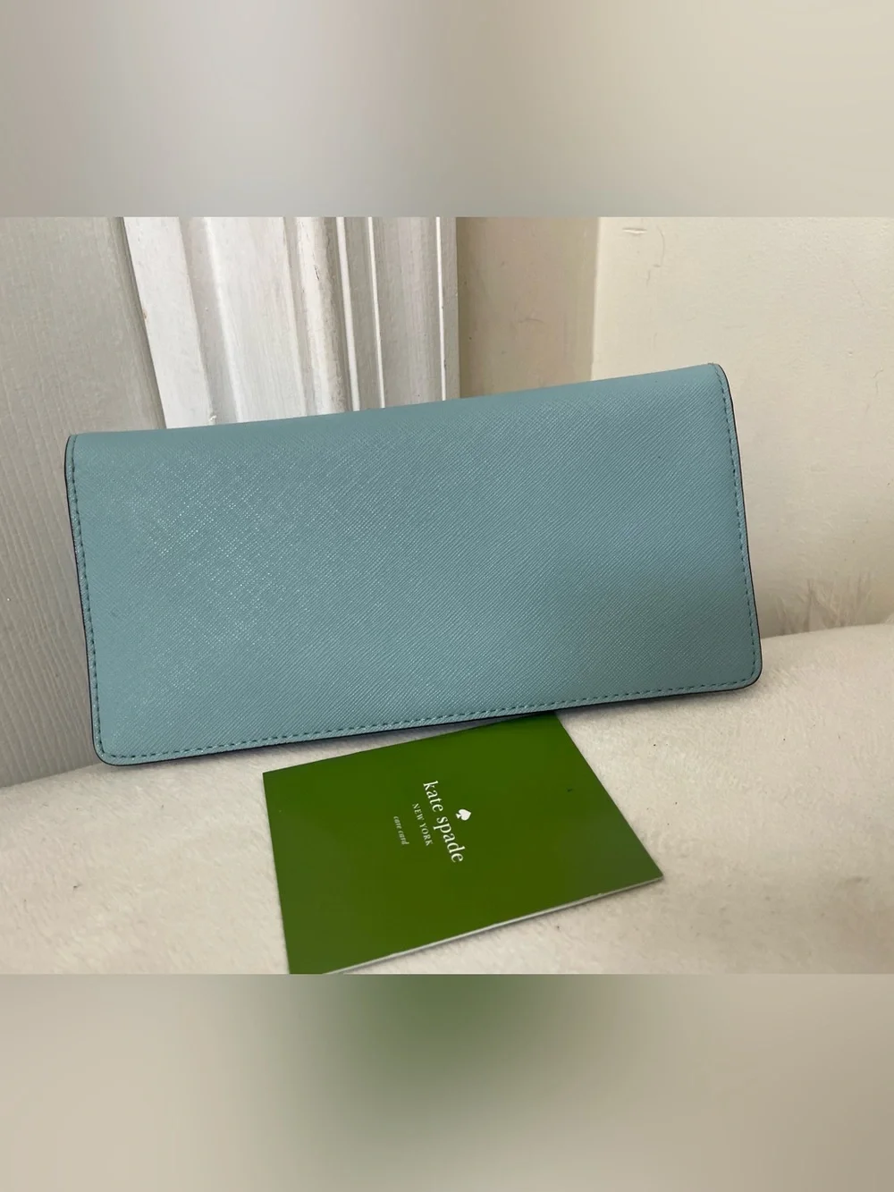 kate spade Light Blue Leather Continental Wallet with Gold Logo